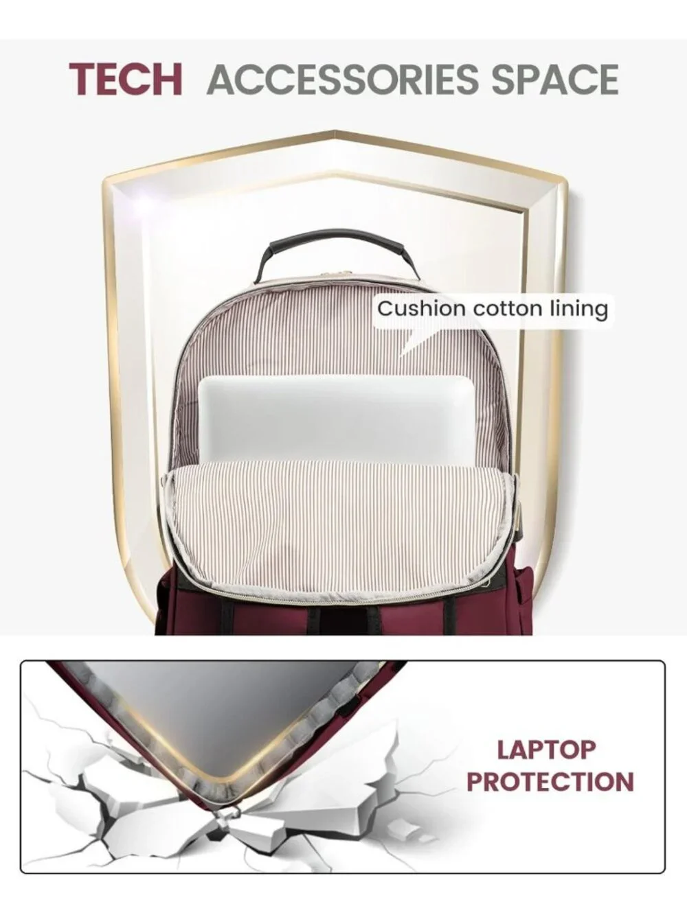 Stylish Quilted Laptop Backpack Purse for Women, USB Port, Fits 15.6